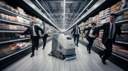 Un robot nettoyeur s’enfuit d’un supermarché et déclenche une course-poursuite surréaliste